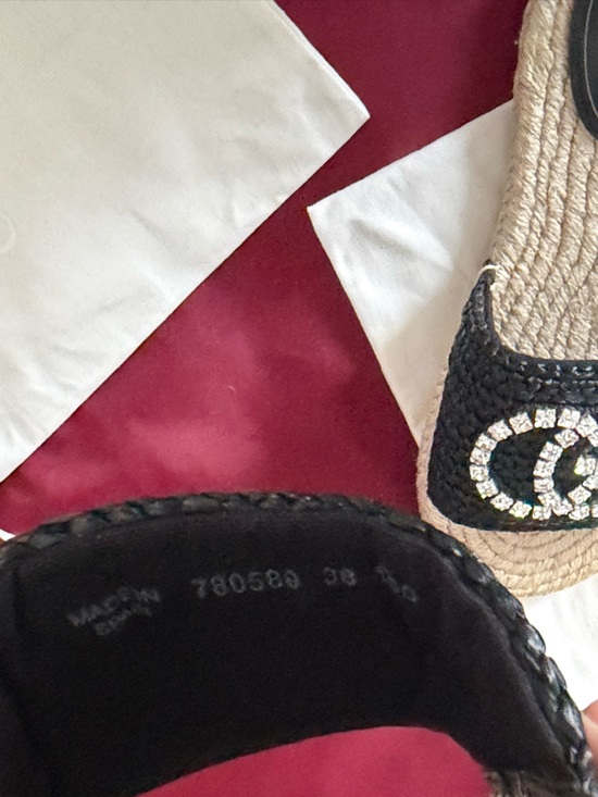 Gucci Black GG Crystal Raffia Embellished Espadrille Sandal Slides NIB 38 - Picture 4 of 4